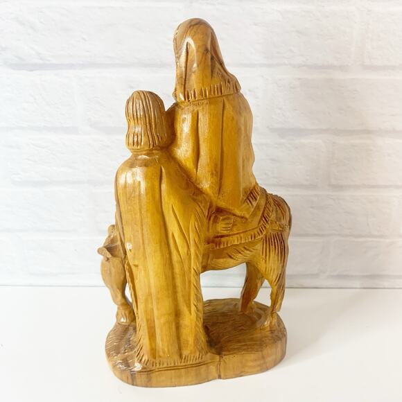 Vtg Hand Carved Olive Wood Holy Family Figurine Baby Jesus Mary Joseph & Donkey - Picture 4 of 7